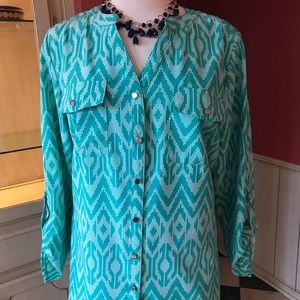 Notations Patterned Career Blouse Gold Accents